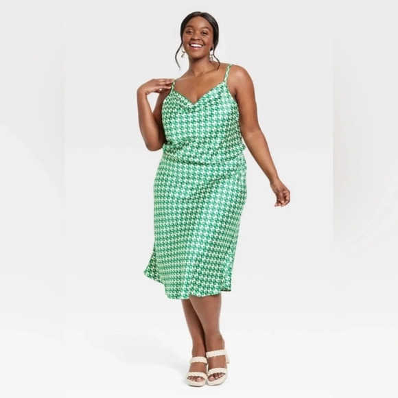 Ava & Viv Dresses & Skirts - AVA & VIV Satin Graphic Spaghetti Strap Cowl Neck Rolled Hem Elastic Waist NWT